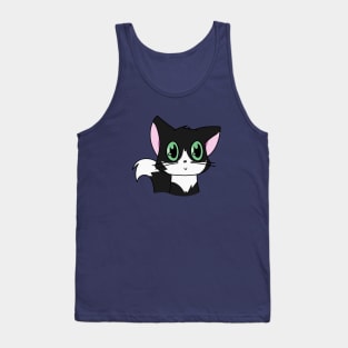 Cute Black and White Cat With Green Eyes Tank Top